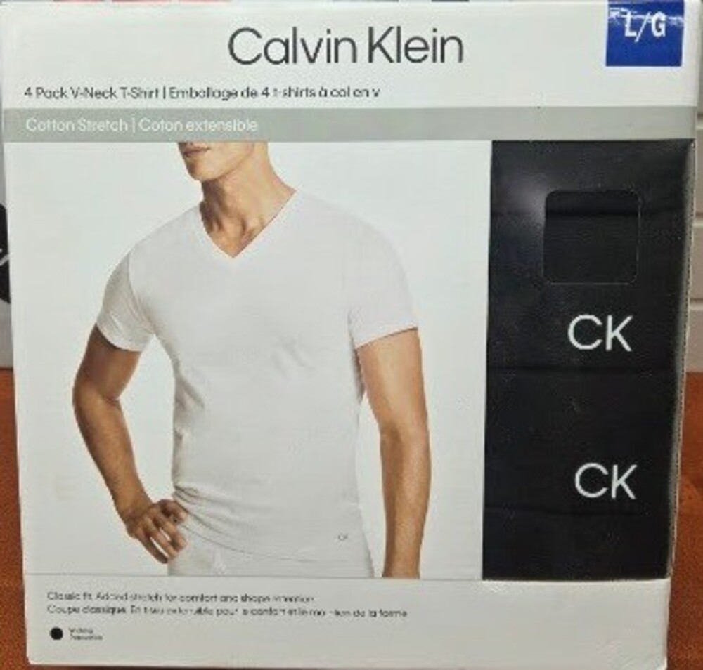 Calvin Klein Cotton Stretch V-Neck Undershirts Men 4-Pack L Black